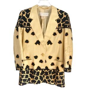 1980s Vintage ESCADA Linen Blazer Jacket Retro Maximalist Giraffe Print US 8